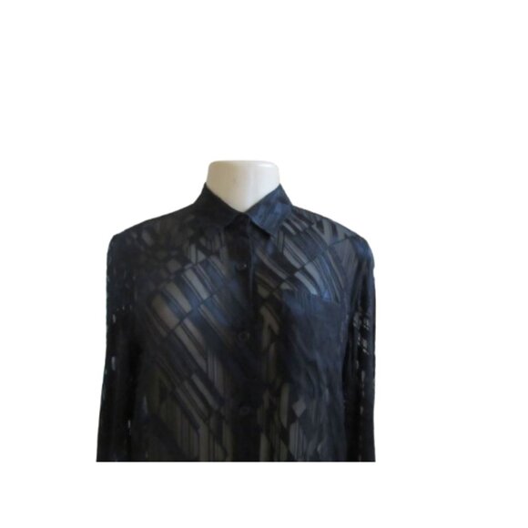 Jones New York Vintage Sheer Button-Up Blouse Black Rayon & Silk Size 6 - Picture 2 of 5
